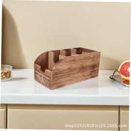 木质桌面收纳盒分区多功能木盒茶包咖啡整理盒厨房桌面餐具储存盒