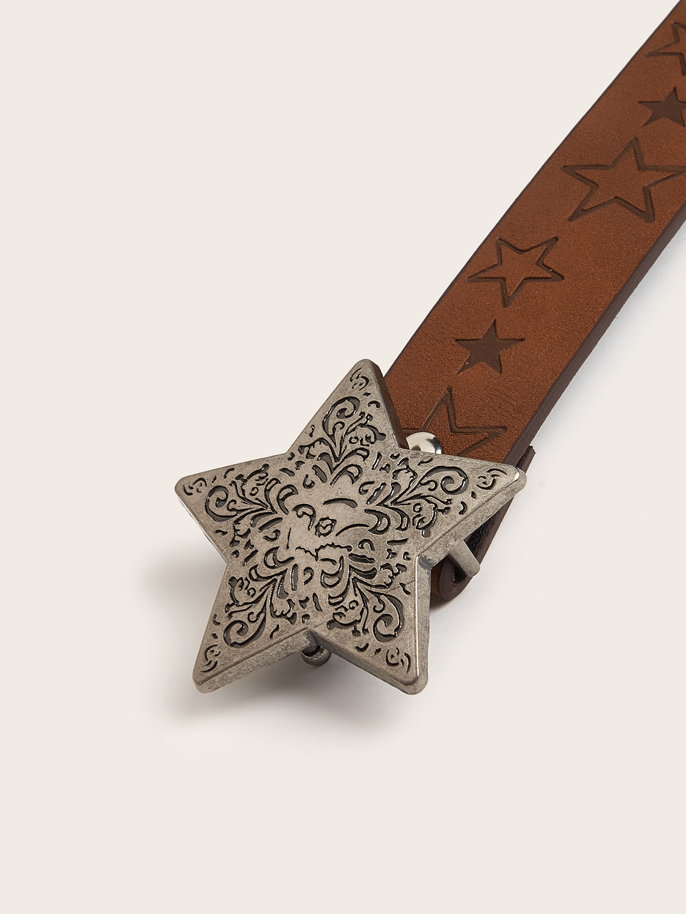 Star Pattern Women's Gender Retro Style Retro Star Pu Leather Alloy Women's Leather Belts