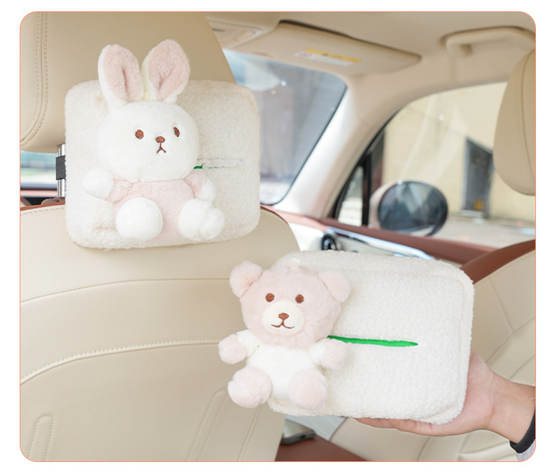 Car tissue box lambswool cute cartoon car chair back tissue pumping creative multifunctional decorative car supplies