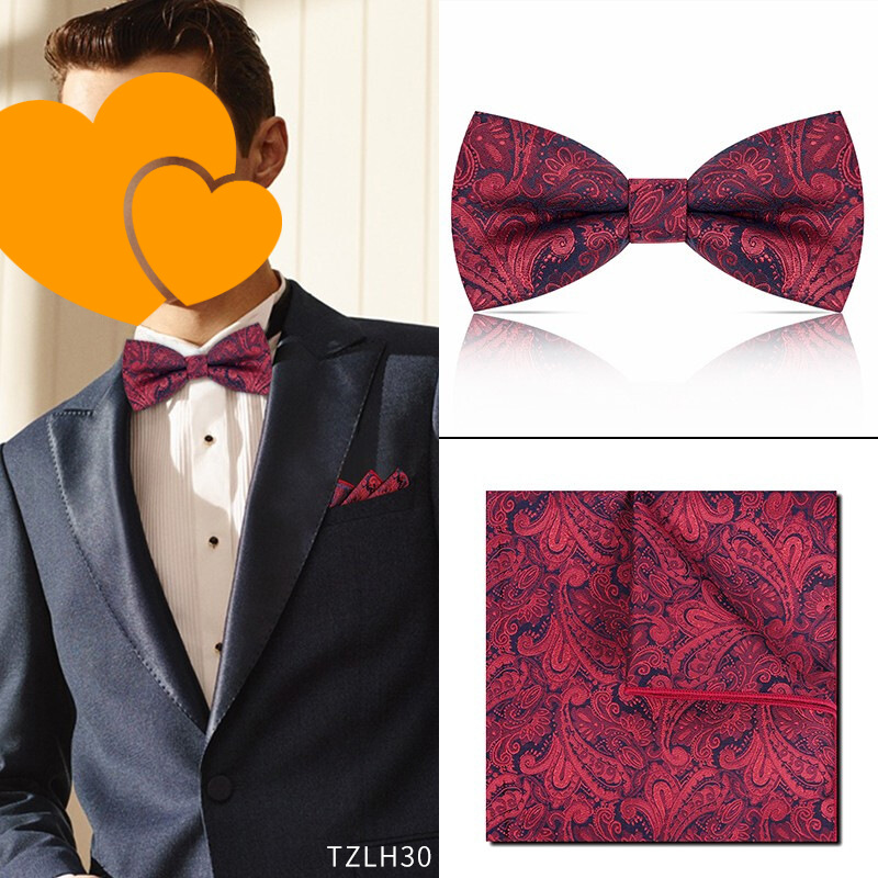 네이비 버건디 페이즐리 보우 타이 스퀘어