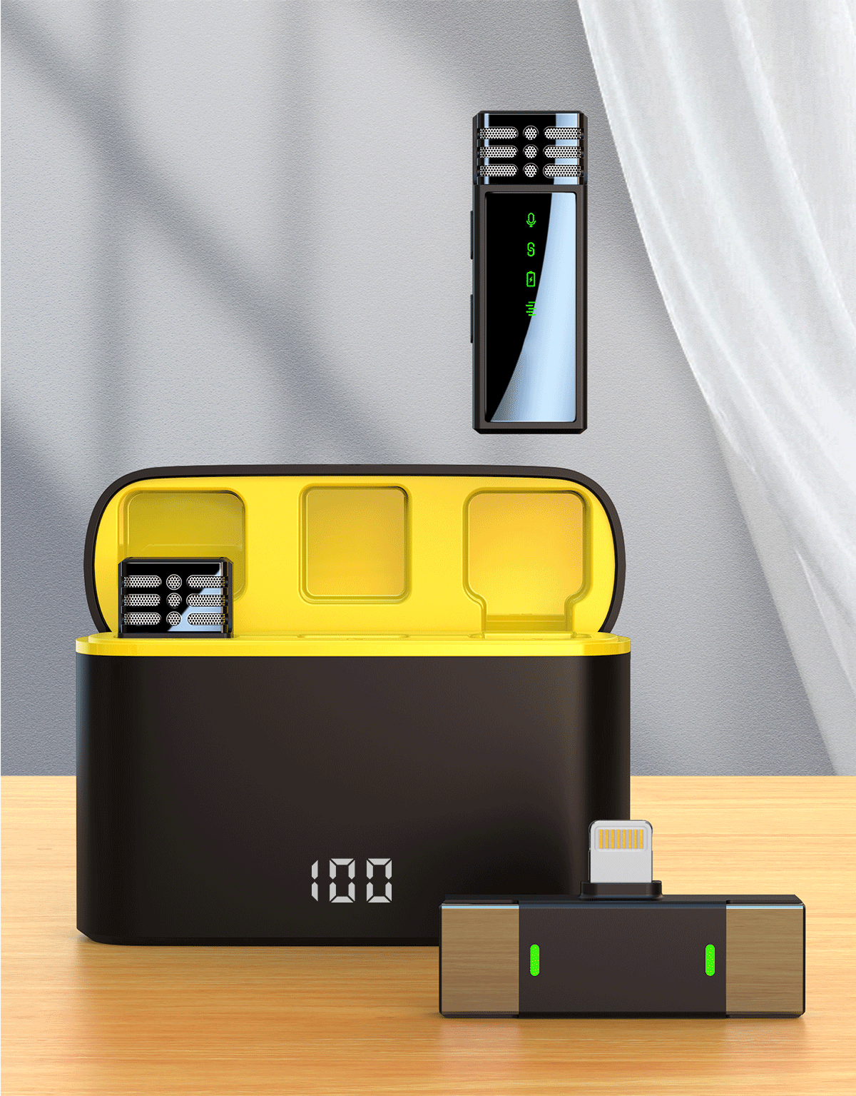 Modelo de explosión, modelo privado, uno, dos, micrófono inalámbrico, micrófono con pantalla digital, almacenamiento de carga, reducción de ruido, micrófono inalámbrico para teléfono móvil al por mayor