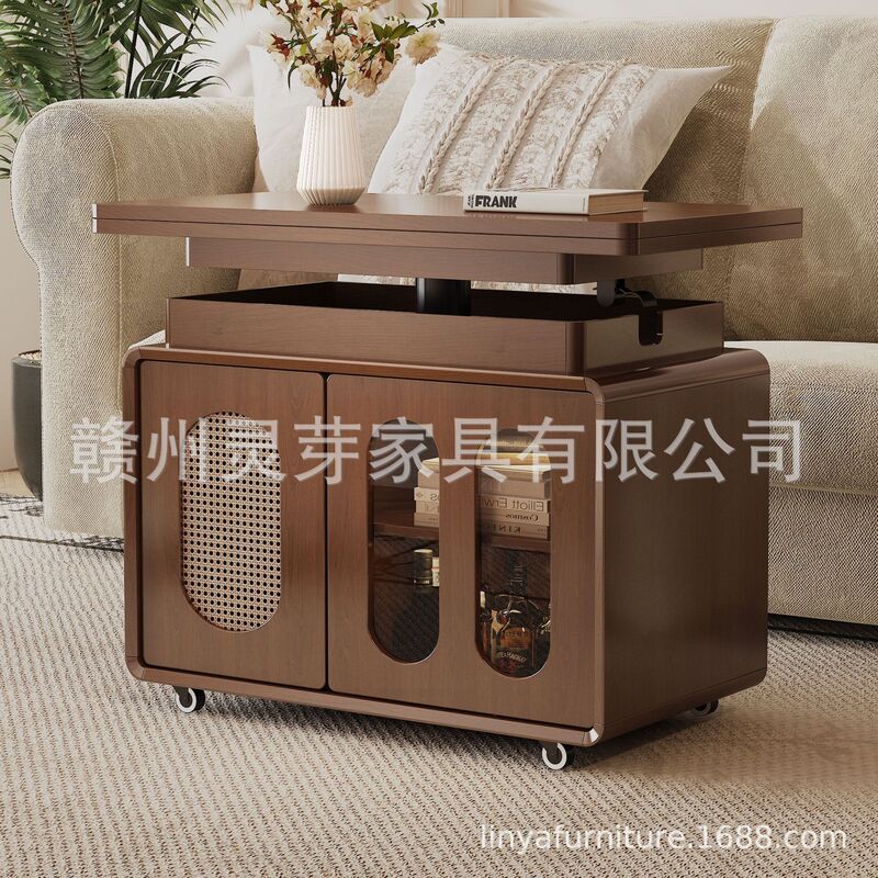 现代简约实木茶几可移动升降折叠茶台茶桌客厅家用小推车沙发边几|undefined