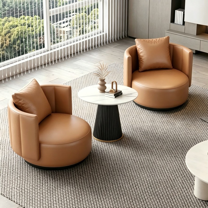 Sofá de lujo ligero para una sola persona, bar, hotel de alojamiento residencial, habitación de huéspedes, sofá perezoso, combinación de mesa redonda giratoria image 3