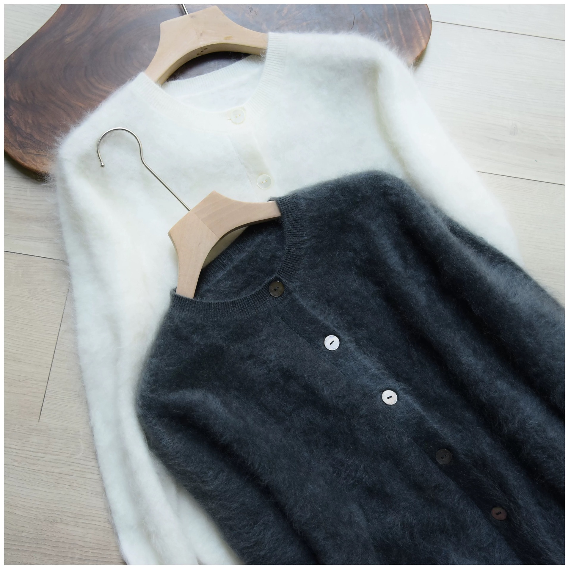 高克重~羊绒羊毛拉毛工艺圆领开衫无缝一体女装0928-174Z