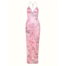 P 13511 Fashion Print Sleeves Slip Sexy Long Backs