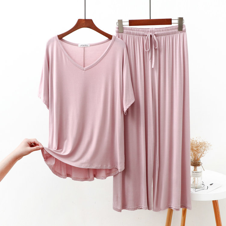 280g Weight Short Sleeve Sleeve Length Pajamas Lingerie Type Pullovers Placket Type Modal Fabric Type Regular Top Length Pants Sets Sets Type 1 Set Quantity Home, Outdoor Occasion V Neck Neckline Breathable Function Regular Fit Fit Type Solid Color Pattern Summer, Spring, Autumn Season Women'S Gender Simple Style Style Women's Simple Style Solid Color Modal Pants Sets