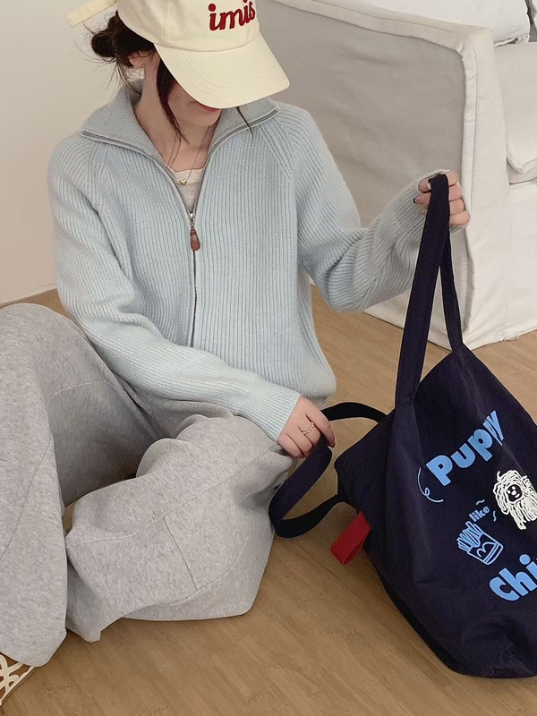 高级感针织外套女2025秋冬新款宽松立领开衫双拉链毛衣女加厚欧码|undefined