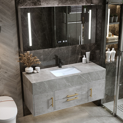 熠达工厂厕所洗手盆洗漱池智能卫浴柜套装吊柜北欧岩板浴室柜组合|ru