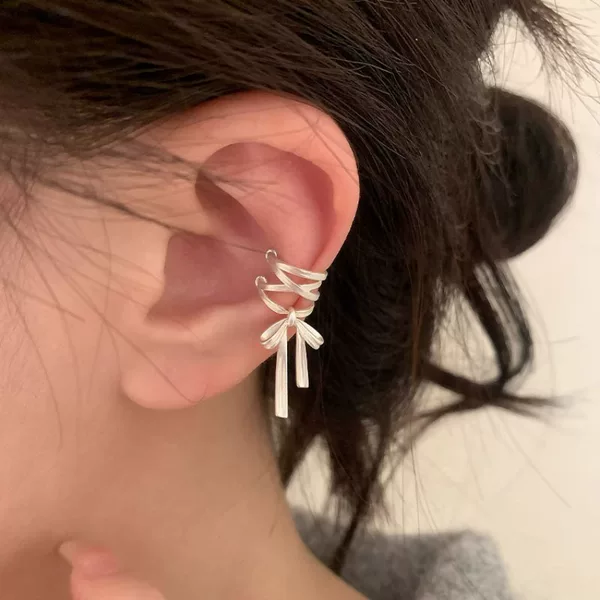 Tassel Bow Ear Clip Female Temperament Niche Advanced Sense Ear Clip Unique Design Sense Earrings Earrings