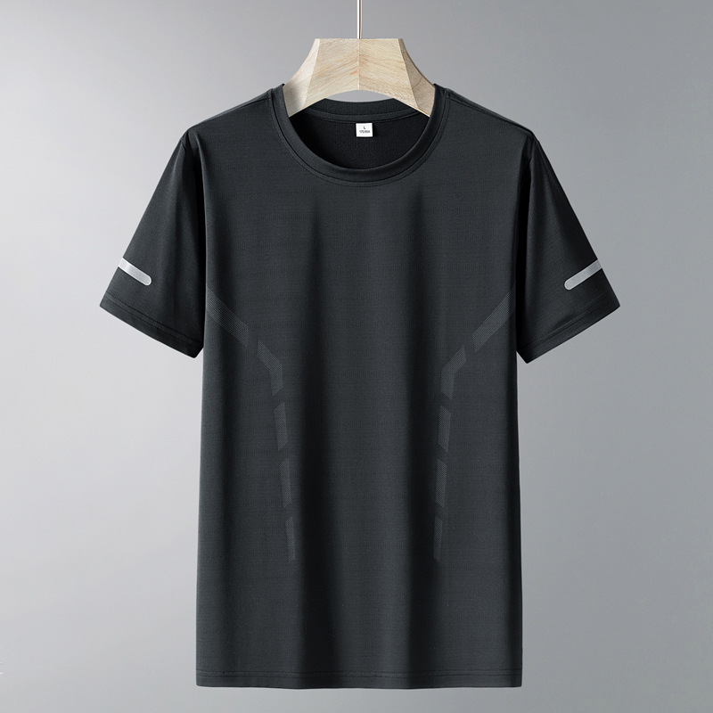 Verano nuevo hombre seda de hielo manga corta larga larga delgada transpiración deportiva al aire libre rápido secado casual camiseta de cuello redondo