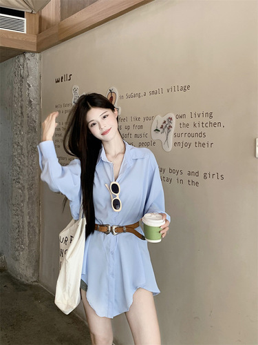2026 loose long-sleeved dress, women's early autumn new style, irregular sweet cool shirt dress, short skirt, trendy chic