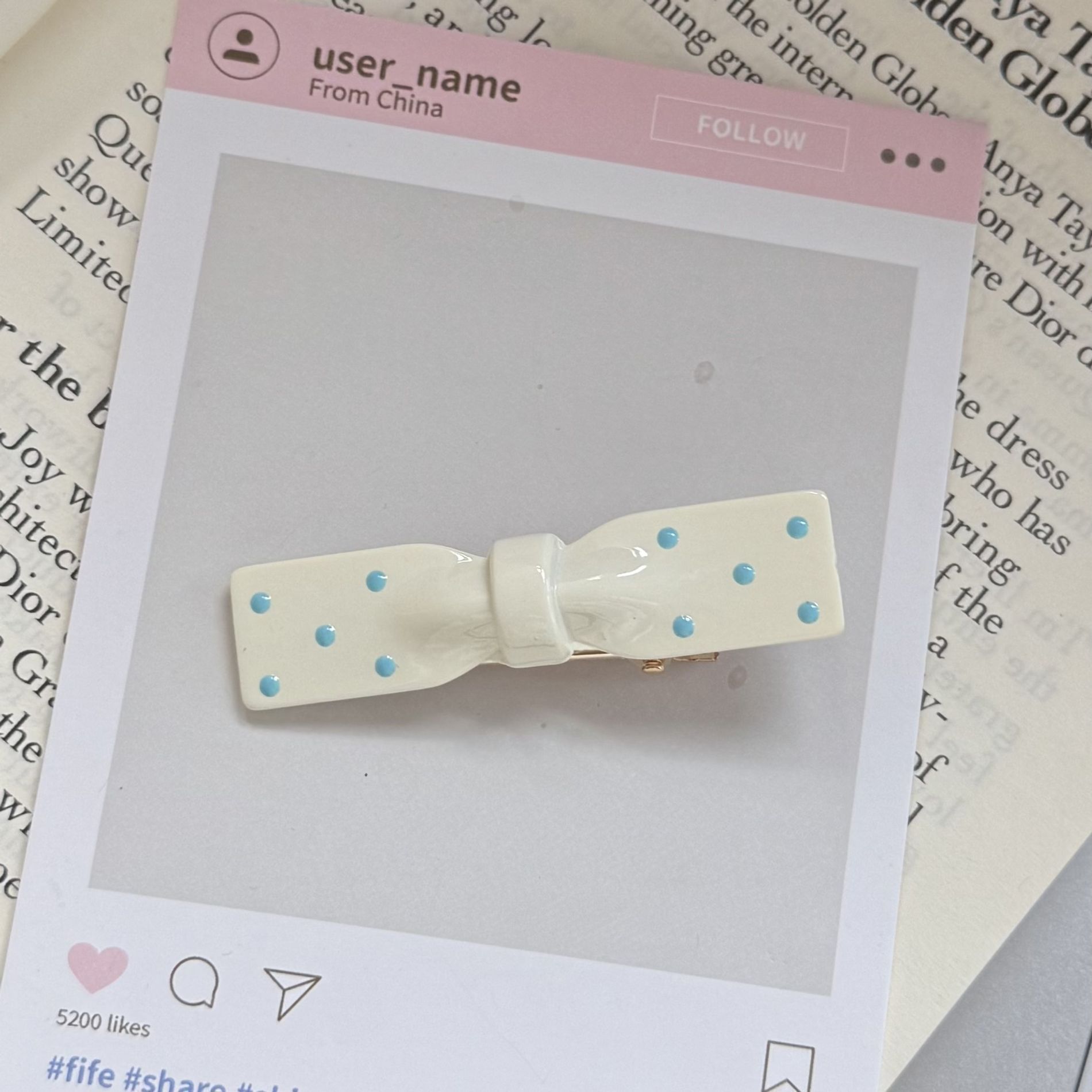 1 # 베이지 리본 타원형 머리핀 약 6.5cm