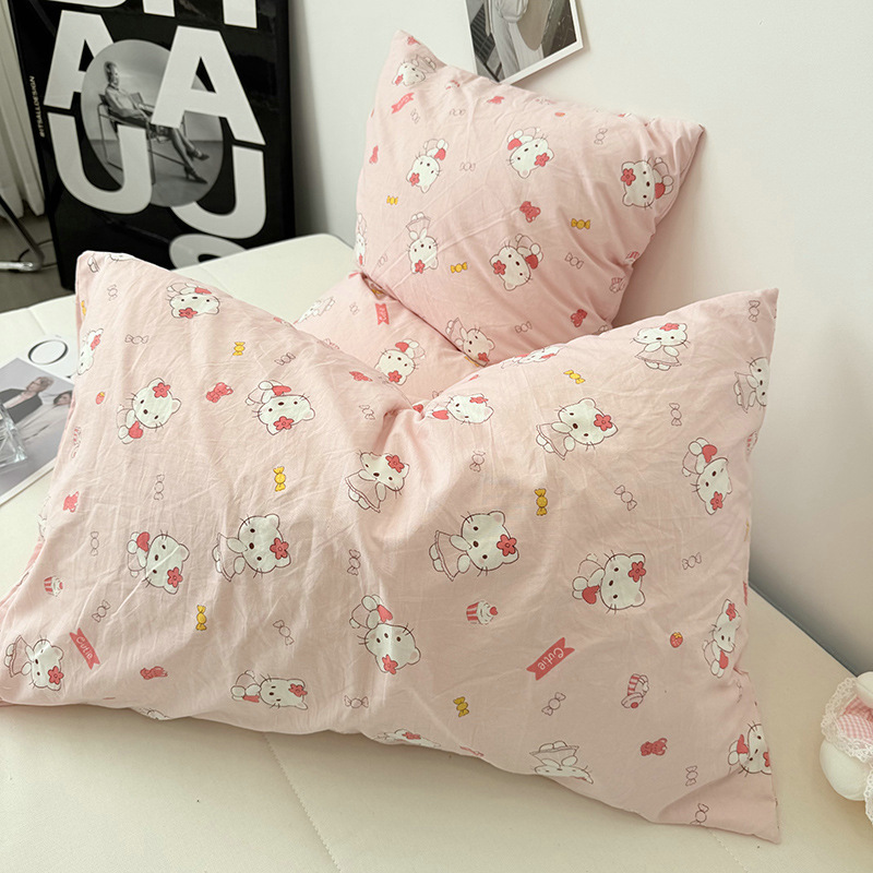 Ins少女心かわいいピンク猫水洗い二重糸シングル枕カバー一対単品枕カバー48*74cm芯なし|undefined
