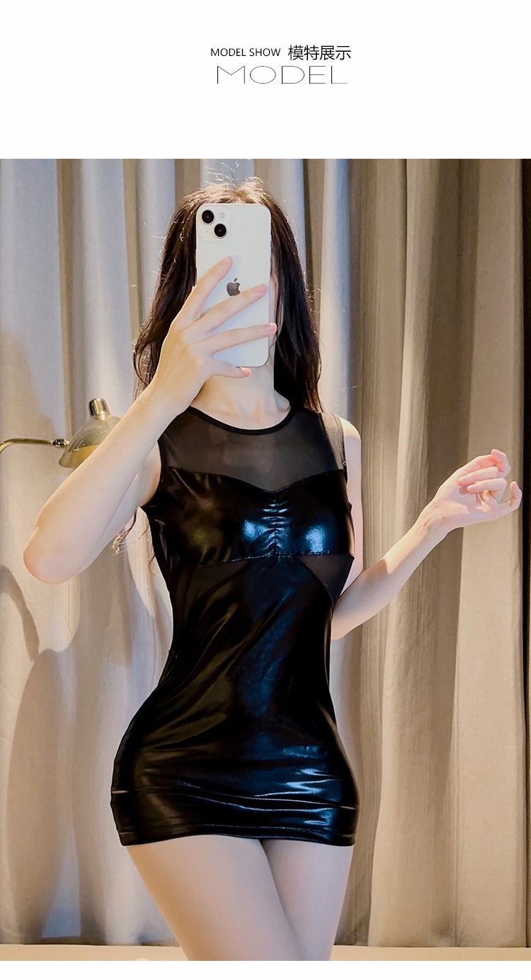 Sexy Secretary Roleplay Lingerie Set, Patent-Look Mini Skirt, Black One Size — detail image 10