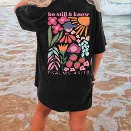 2024 Women's Summer Slogan Floral Printed Round Neck C