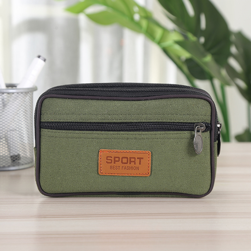 Nuevo lienzo bolso del teléfono móvil sitio de construcción bolsa de cintura de trabajo horizontal y vertical de tres capas cremallera cinturón monedero para los ancianos