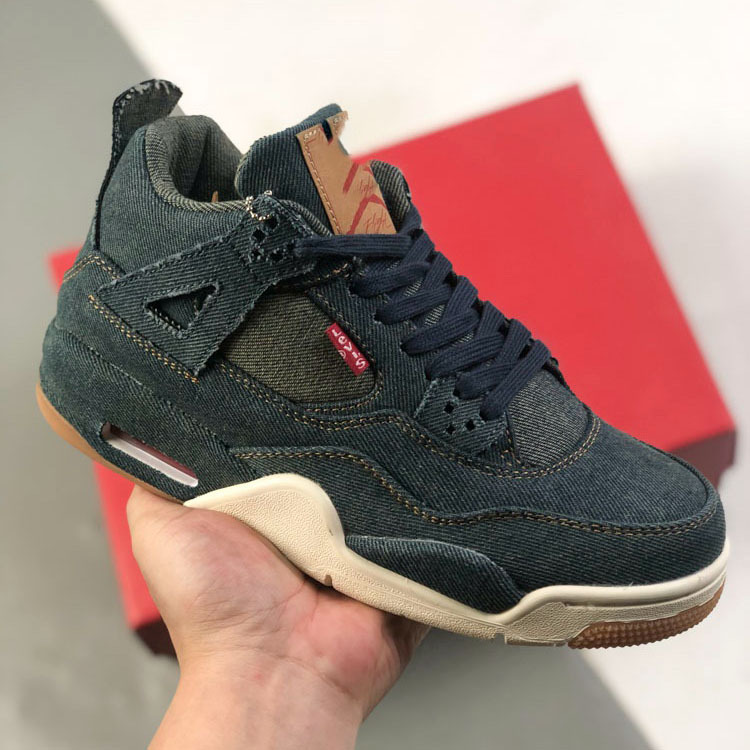 Pure Original Aj4 Practical Basketball Shoes Joe Four Washed Denim Replica Sneakers Distressed Raw Edge Casual Sports Shoes