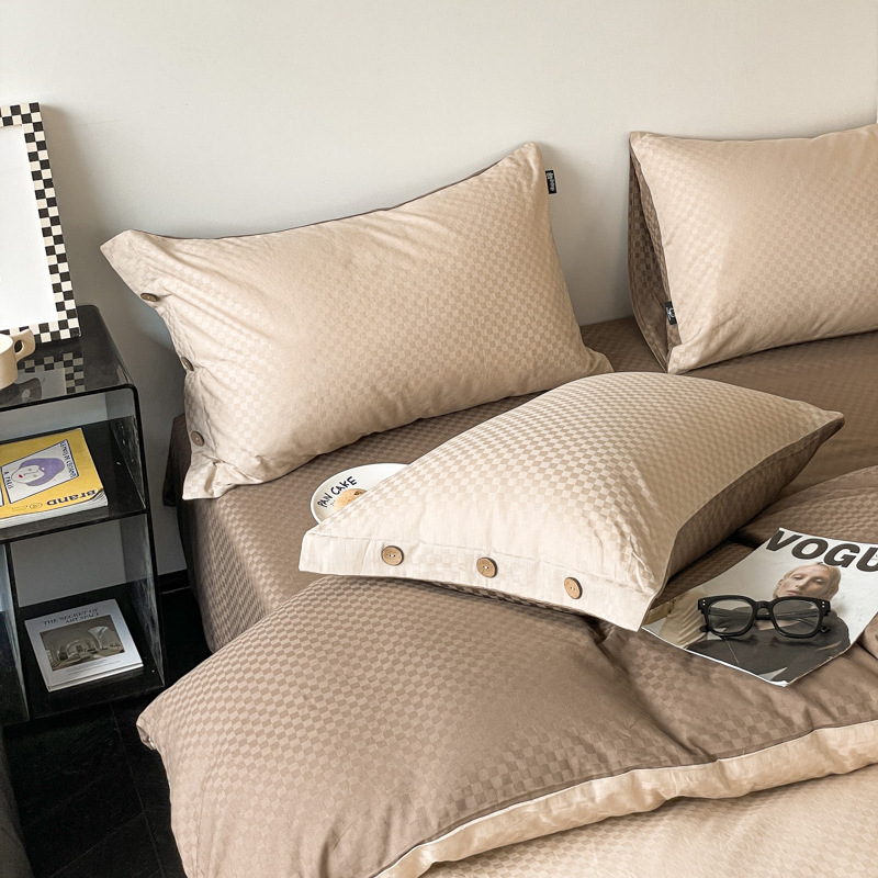 Luz de lujo jacquard de algodón de fibra larga satén conjunto de cuatro piezas 100 algodón puro color a juego cama de cuatro piezas de estilo nórdico cubierta de la colcha hoja de cama