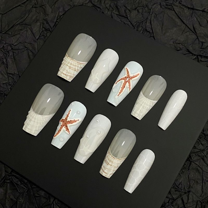 Y2K Style Nail Tips That Enhance Complexion, Elegant Starfish and Shell Design, Simple Handmade Nail Stickers, Ready-Made Wearable Nail Tips Y2K Style Nail Tips That Enhance Complexion, Elegant Starfish and Shell Design, Simple Handmade Nail Stickers, Ready-Made Wearable Nail Tips