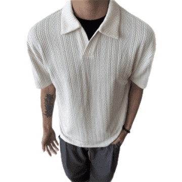 Camiseta Polo de cuello V de manga corta de hombre de cuello de gaviota con solapa de textura de negocios de Gran Bretaña camiseta de seda de hielo de verano comercio exterior transfronterizo al por mayor