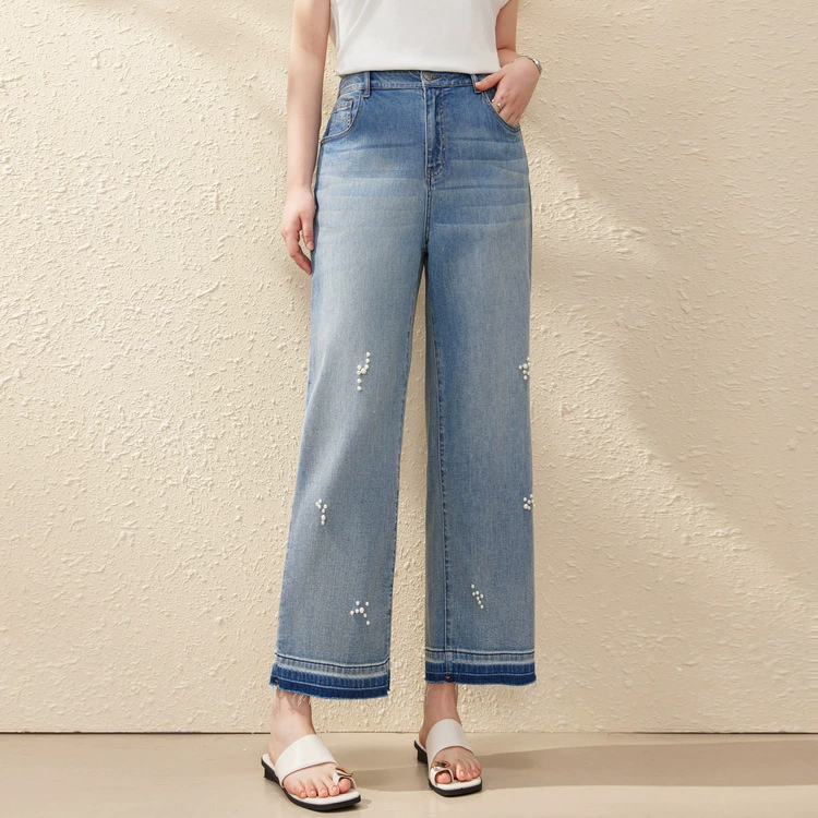 Модные укороченные джинсы из лиоцелла с бисером, больших размеров, для пышных женщин, лето 2025, новый стиль