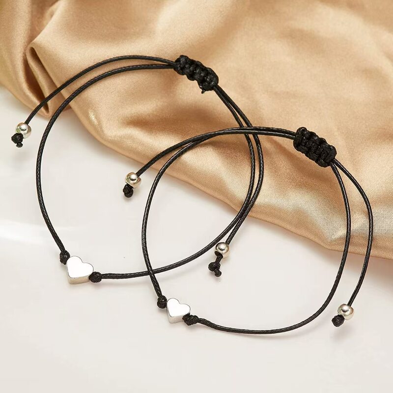 Popular European and American Style Couple and Friend Matching Heart Friendship Bracelets Husband Wife Best Friend Promise Wax Cord Bracelets
