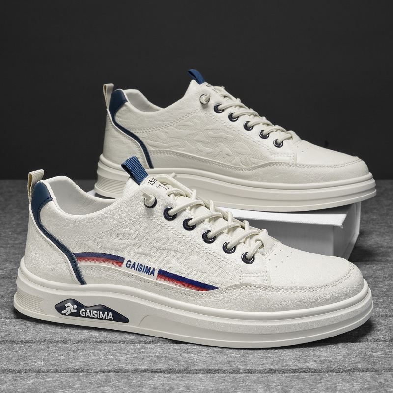 2025 primavera nuevo zapato de skate impermeable de cuero de un pie con suela suave aumentando la altura de los zapatos blancos casuales de moda estudiantiles