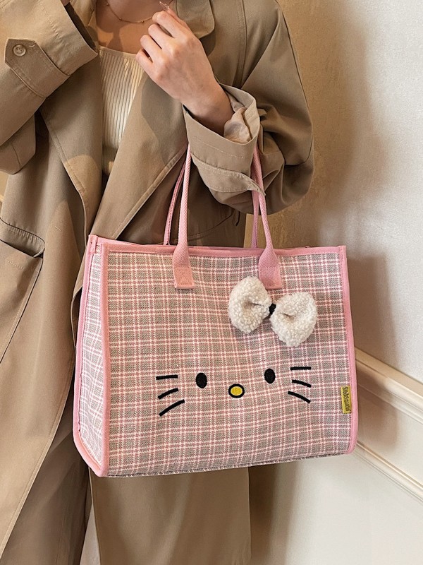 Hermoso gato bordado bolso de hombro de mujer de gran capacidad bolso de lona cuadrado bolso de clase de estudiantes de compras nuevo bolso de tela de moda