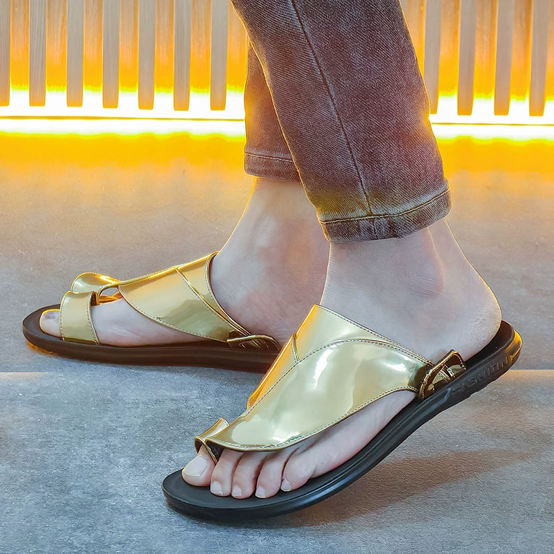Трансграничная Внешняя торговля, Новая Европейская и американская мужская пляжная обувь, летние золотые сандалии 2024 года, мужские сандалии больших размеров