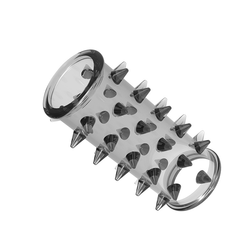 Explorer Spiked Lock Ring Foreskin Barrier Set, TPE Manual Delay Ring, Transparent Black — detail image 14