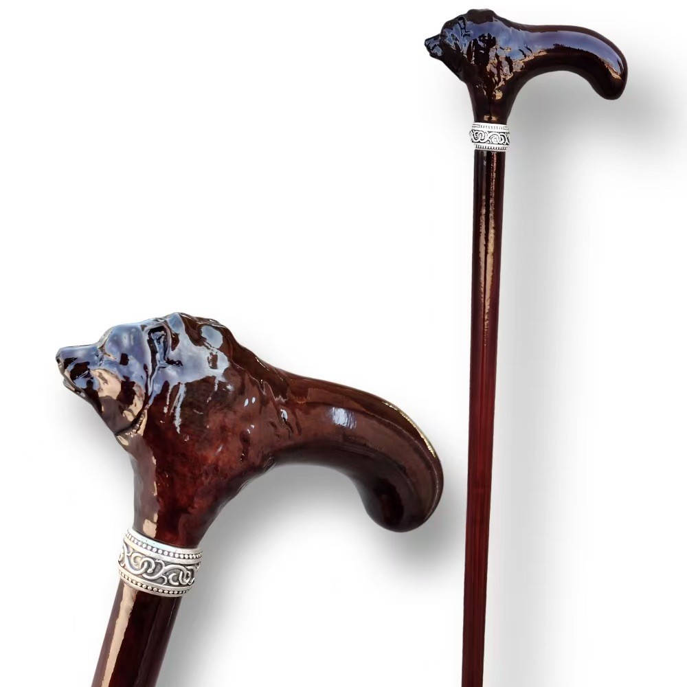 Non-slip walking stick for the elderly solid wood walking stick for the elderly fashion walking stick solid wood carved bear head walking stick non-slip durable stick