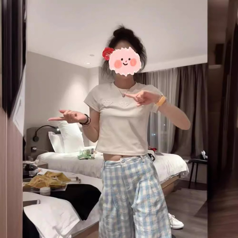 Pure Cotton Design Sense Lace Love Short-sleeved T-shirt Women's 2024 Summer Slim-fit Slimming Sweet Spice Girls Solid Color Top Ins