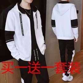 衣服+裤子秋冬夹克男套装韩版休闲运动服学生帅气修身男士外套