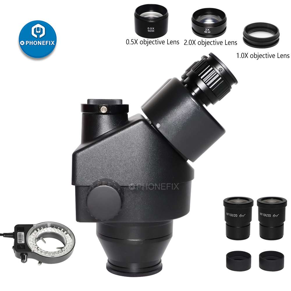 7-50倍三目双目体视显微镜镜头机头连续变倍黑色显微镜组装配件套