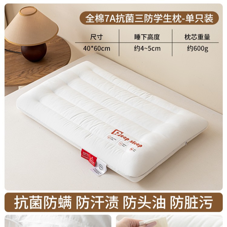 Almohada de tres pruebas, protección de la columna cervical, núcleo de almohada para dormir, agua, aceite impermeable, dormitorio lavable, adulto individual