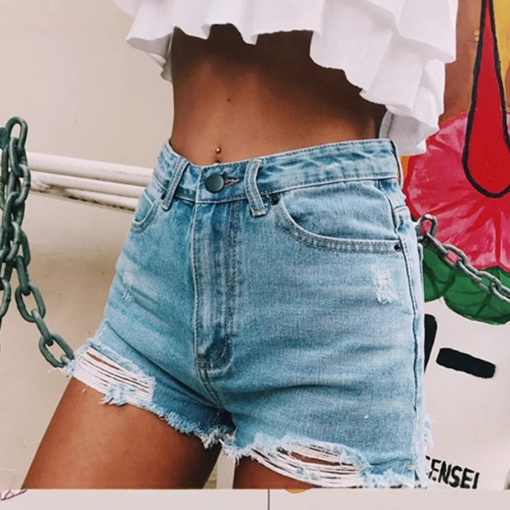 El Comercio exterior europeo y americano retro ins caliente clásico corte lateral rasgado garra de gato cintura alta pantalones cortos de mezclilla pantalones calientes