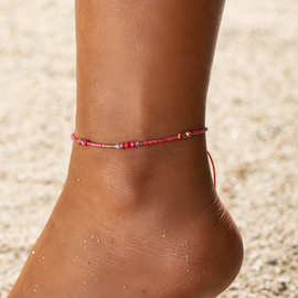 厂家直销异域风铜珠米珠手工编织可调节脚链简约百搭脚环脚饰批发