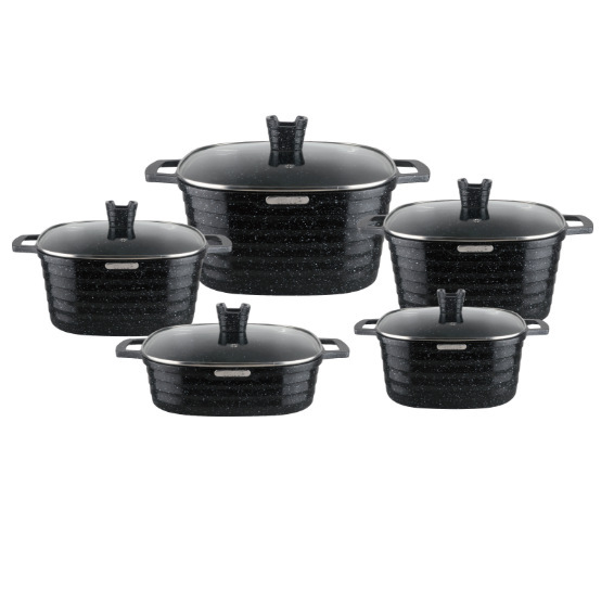 Olla de fundición a presión Olla de sopa cuadrada Juego de 10 piezas Olla de aluminio Olla de sopa Juego de utensilios de cocina de productos fritos en profundidad Olla antiadherente Olla de comercio exterior