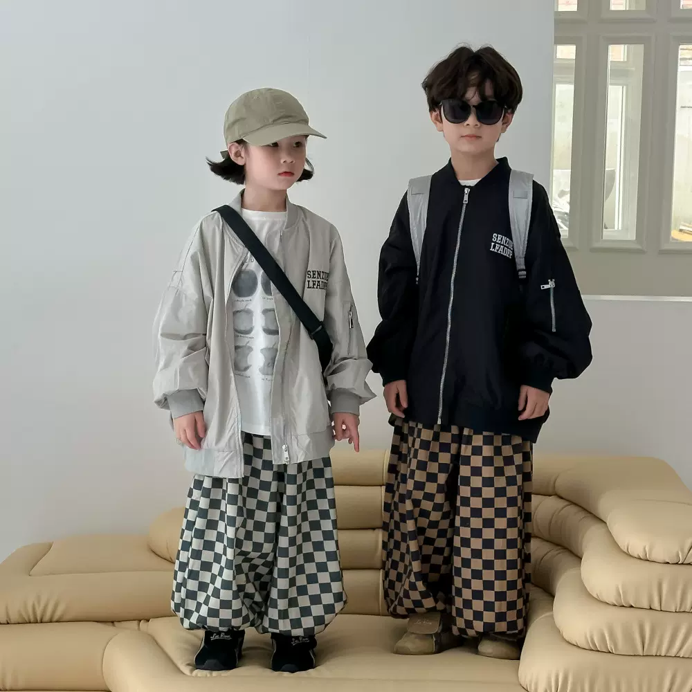 童外套2025秋款男女童韩版休闲字母棒球服儿童宽松大口袋字母上衣