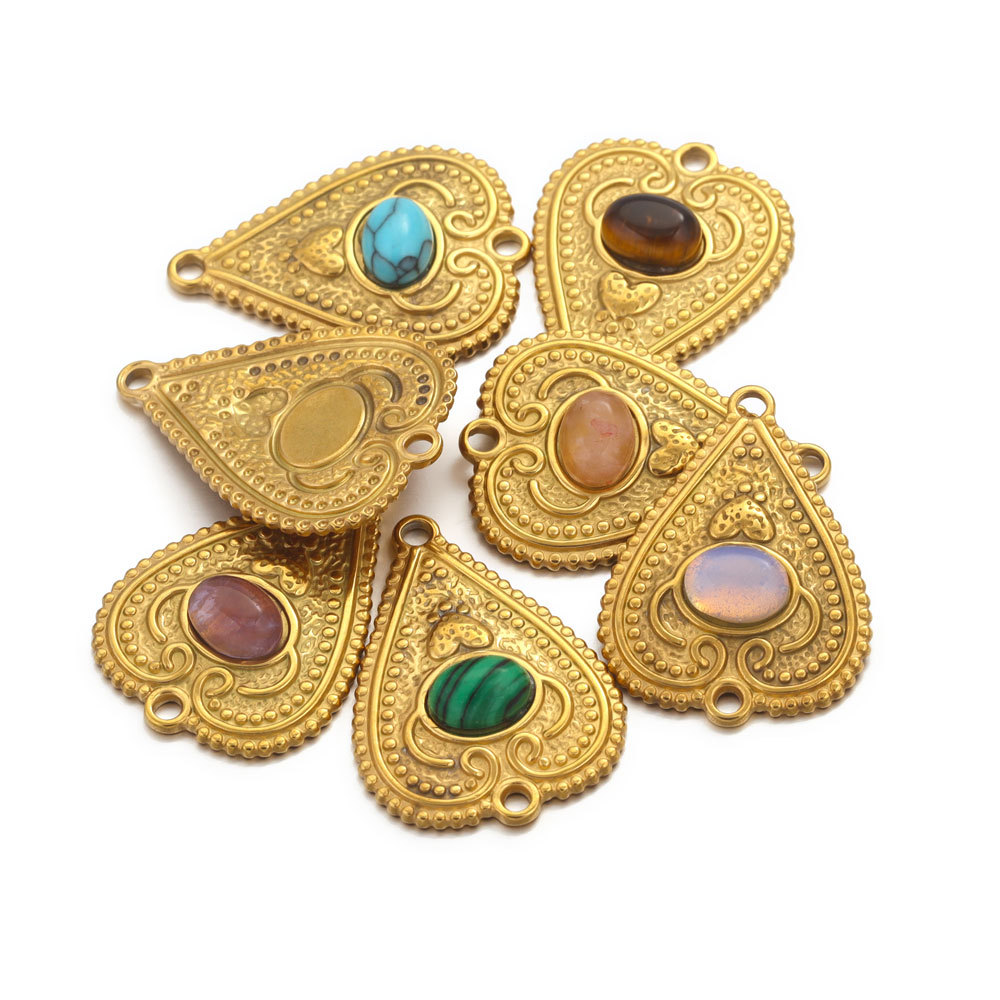 21*29mm Jewelry Making Size Real Gold Plated Plating Material December Birthstone Turquoise Inlay Material DIY Jewelry Accessories Classification 1 Piece 21*29mm 304 Stainless Steel December Birthstone Turquoise PVD Coated Real Gold Plated Heart Shape Pendant DIY Jewelry Accessories