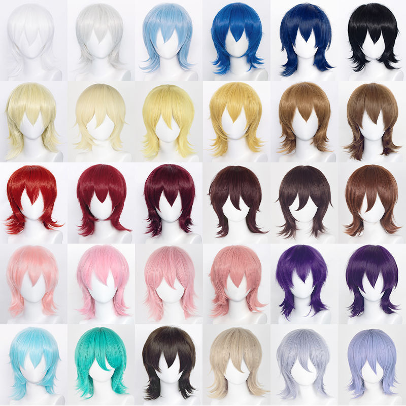 Universal Cosplay Wig with Extended and Curled Hair, 32cm Face-Shaping Wolf Tail Short Hair, Multi-Color Optional Hair Style