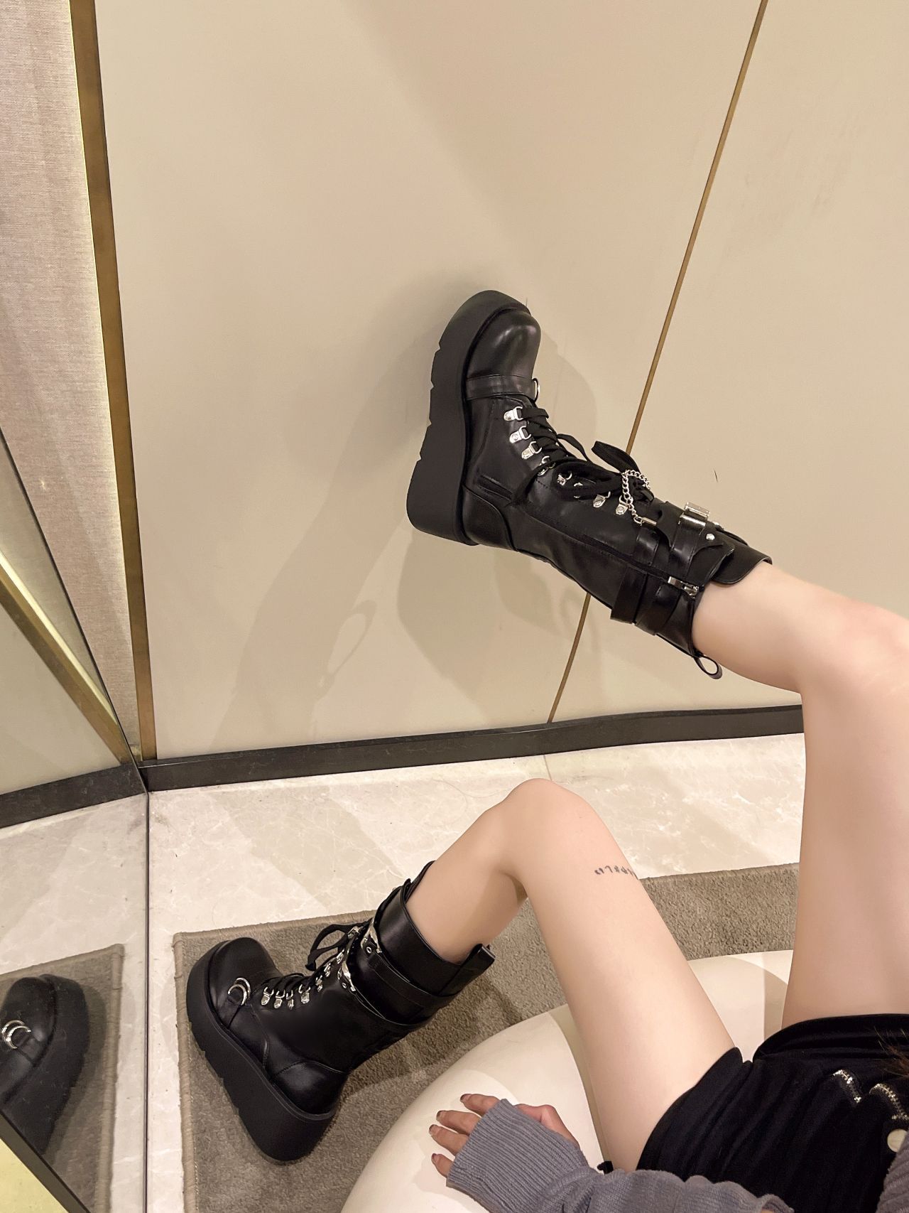 Women's Shoes rivet buckle thick heel mid tube boots women's Gothic punk style knight boots _voghion.com