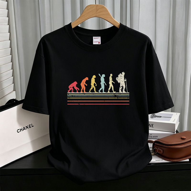 Cross-Border Hot-Selling American Retro Mountaineering Evolution T-Shirt 260g Pure Cotton Loose-Fitting Short-Sleeved Top 60624-27