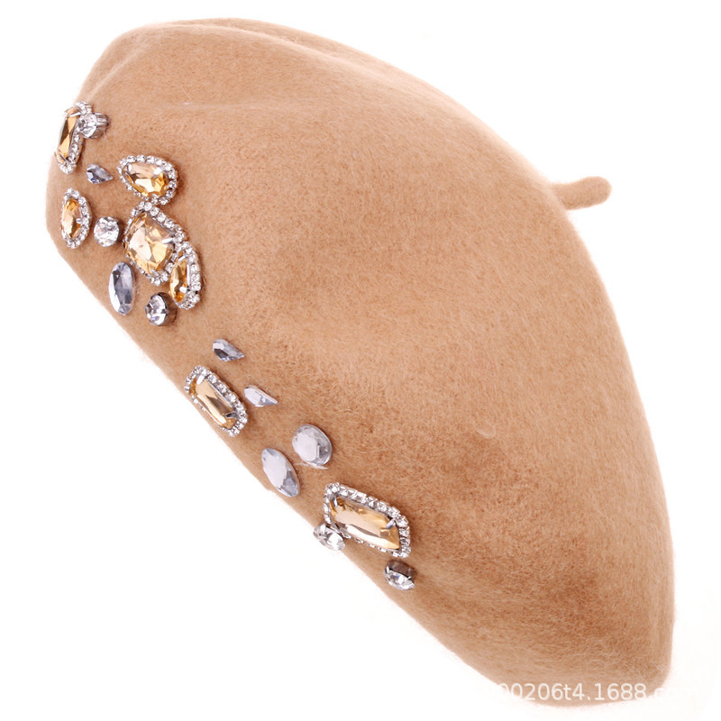 Women's Sweet Solid Color Rhinestone Beret Hat display picture 5