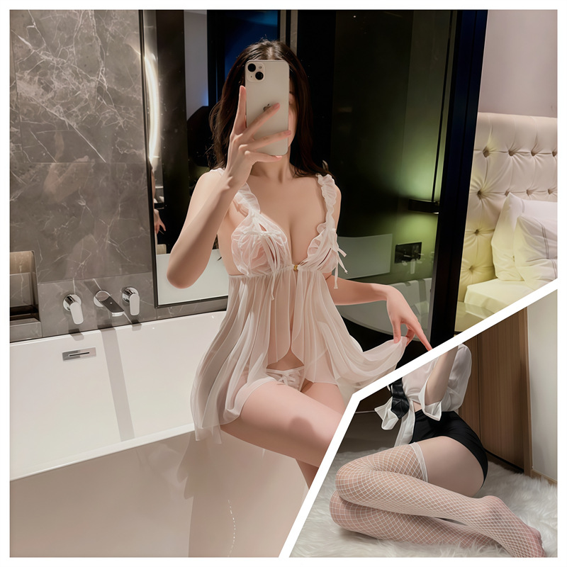 흰색 + 흰색 망사 스타킹