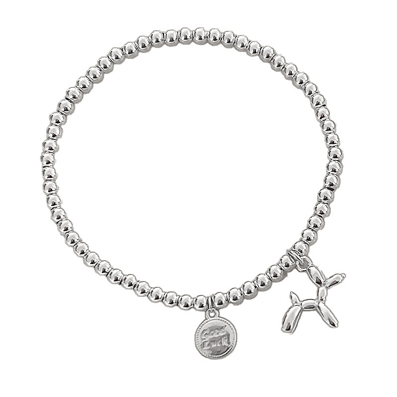 Korean version of S silver bead for women, fashionable and personalized balloon dog round label letter bracelet, hip-hop_voghion.com