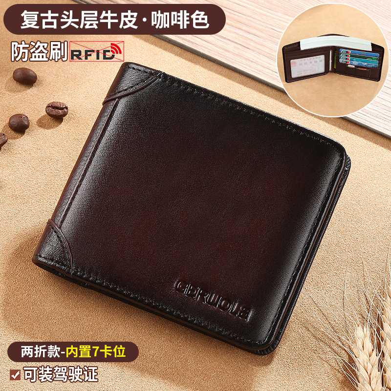 2025 nueva cartera de cuero auténtica para hombres cartera de gran capacidad corta horizontal cartera retro para hombres