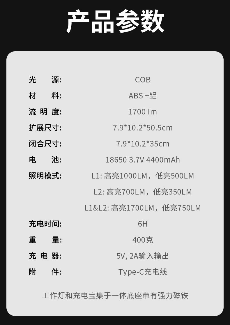 Led Lighting Auto Repair and Maintenance Lamp Portable Car Inspection Lamp Car Repair Strong Light Magnetic Charging Work Lamp