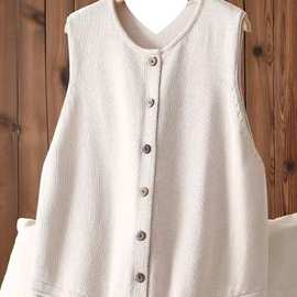 棉针织马甲女春秋薄款外搭日系小众文艺复古百搭宽松背心上衣潮