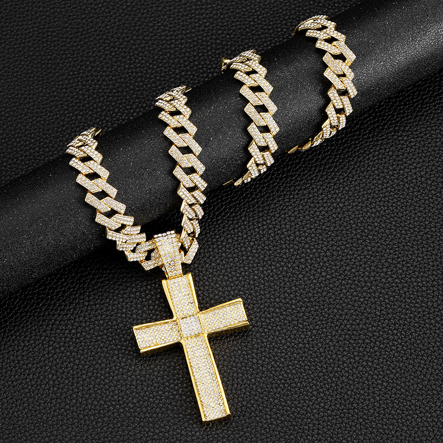 Neit Produkt mat Diamant-Ageleetkette, Nischdesign, grouss Kräiz-Auerschnalle Kubanesch Kette-Bijouen_voghion.com